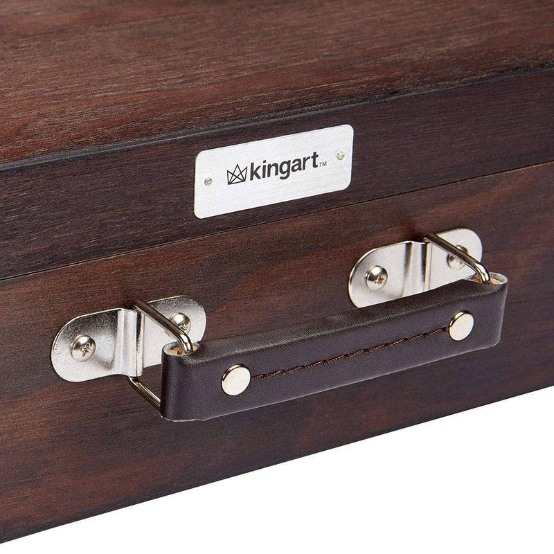 KINGART Wood Art Storage Box With Espresso Stain, 2-Tier Wood Case with 10 Dividers, Holds Markers, Paint, Brushes, Pencils, And More - Image 4